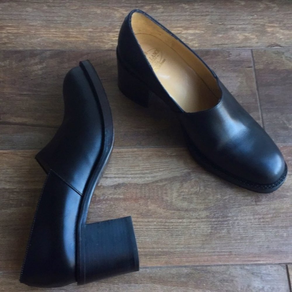 Free Lance (38) Black Leather Chunky Heel French Loafers